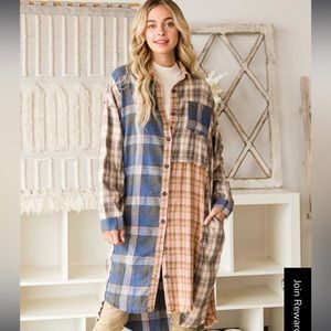 Oli and Hali oversized long plaid shacket NWT